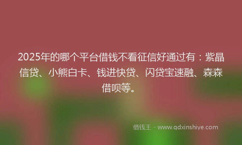 2025年的哪个平台借钱不看征信好通过有：紫晶信贷、小熊白卡、钱进快贷、闪贷宝速融、森森借呗等。