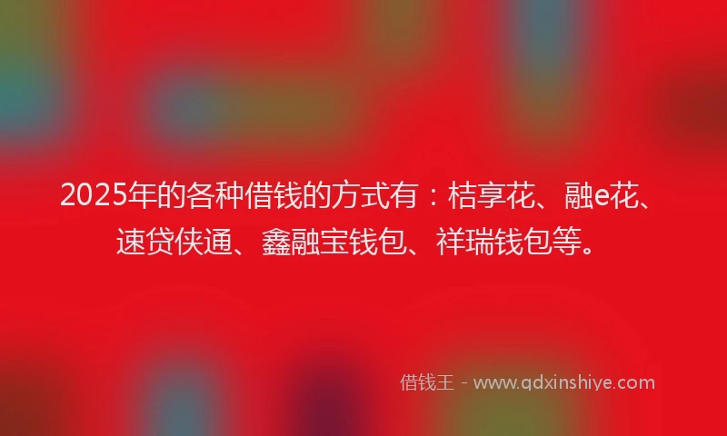 2025年的各种借钱的方式有：桔享花、融e花、速贷侠通、鑫融宝钱包、祥瑞钱包等。