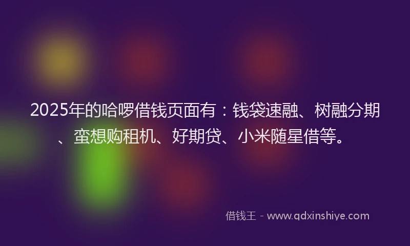 2025年的哈啰借钱页面有：钱袋速融、树融分期、蛮想购租机、好期贷、小米随星借等。