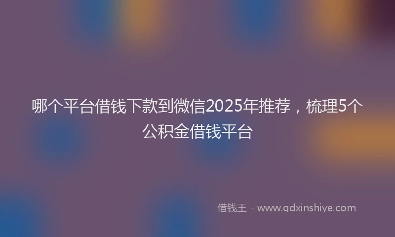 哪个平台借钱下款到微信2025年推荐，梳理5个公积金借钱平台