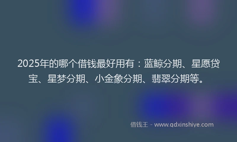 2025年的哪个借钱最好用有：蓝鲸分期、星愿贷宝、星梦分期、小金象分期、翡翠分期等。