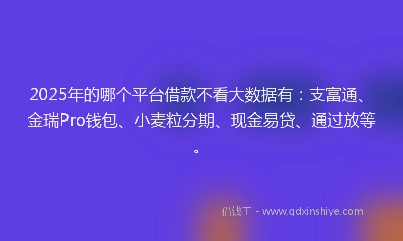 2025年的哪个平台借款不看大数据有：支富通、金瑞Pro钱包、小麦粒分期、现金易贷、通过放等。