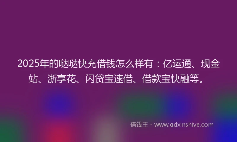 2025年的哒哒快充借钱怎么样有：亿运通、现金站、浙享花、闪贷宝速借、借款宝快融等。