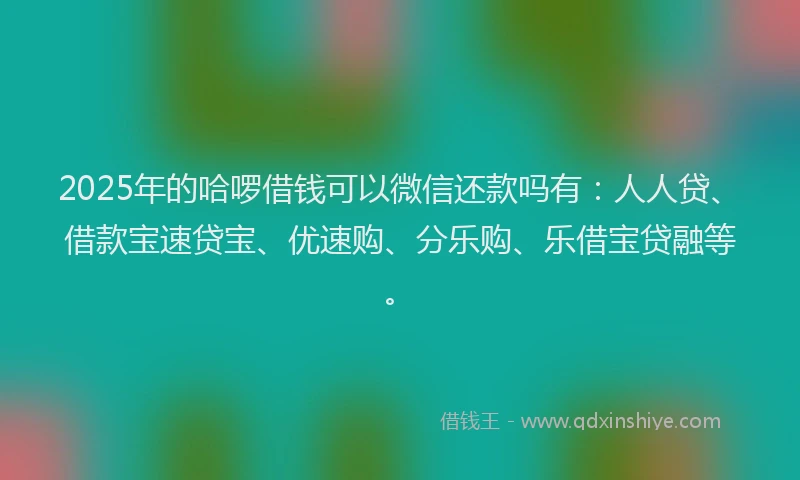2025年的哈啰借钱可以微信还款吗有:人人贷、借款宝速贷宝、优速购、分乐购、乐借宝贷融等。