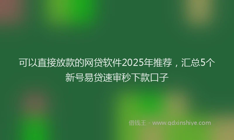 可以直接放款的网贷软件2025年推荐，汇总5个新号易贷速审秒下款口子