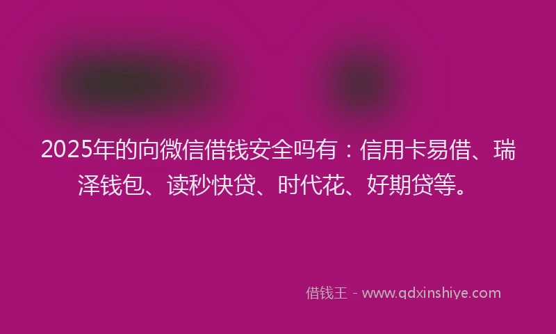 2025年的向微信借钱安全吗有：信用卡易借、瑞泽钱包、读秒快贷、时代花、好期贷等。
