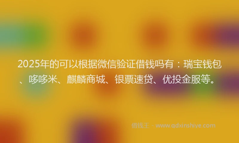 2025年的可以根据微信验证借钱吗有：瑞宝钱包、哆哆米、麒麟商城、银票速贷、优投金服等。
