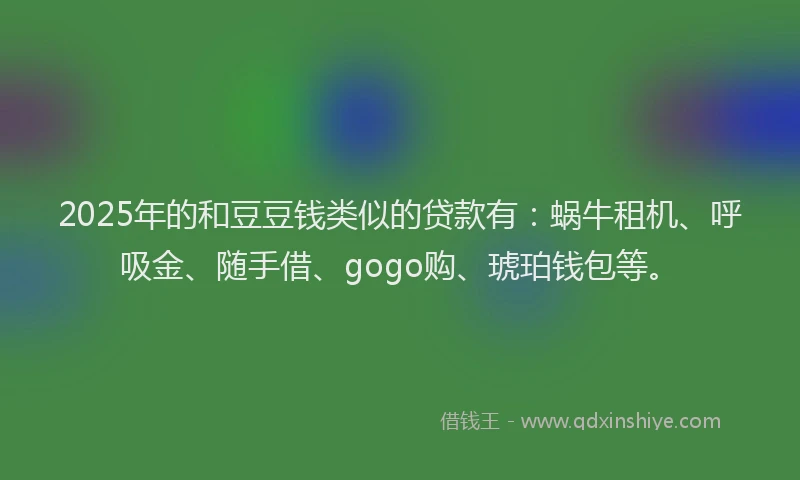 2025年的和豆豆钱类似的贷款有：蜗牛租机、呼吸金、随手借、gogo购、琥珀钱包等。