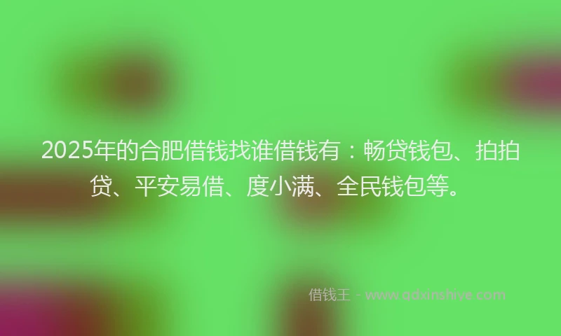 2025年的合肥借钱找谁借钱有：畅贷钱包、拍拍贷、平安易借、度小满、全民钱包等。