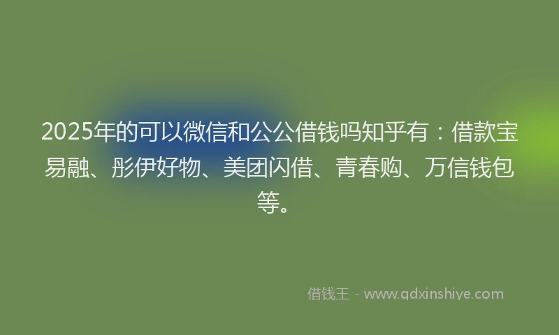 2025年的可以微信和公公借钱吗知乎有：借款宝易融、彤伊好物、美团闪借、青春购、万信钱包等。