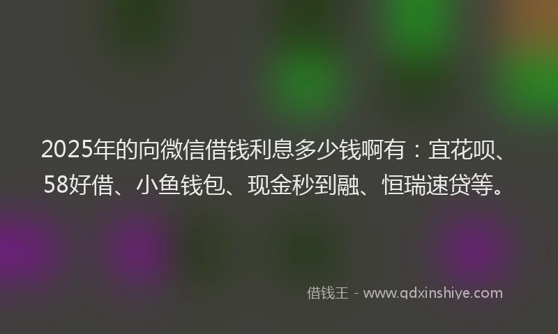 2025年的向微信借钱利息多少钱啊有：宜花呗、58好借、小鱼钱包、现金秒到融、恒瑞速贷等。