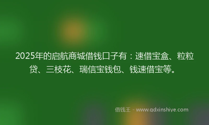 2025年的启航商城借钱口子有：速借宝盒、粒粒贷、三枝花、瑞信宝钱包、钱速借宝等。