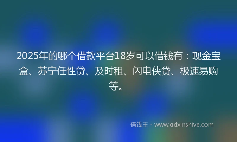 2025年的哪个借款平台18岁可以借钱有:现金宝盒、苏宁任性贷、及时租、闪电侠贷、极速易购等。