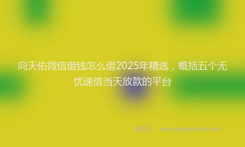 向天佑微信借钱怎么借2025年精选，概括五个无忧速借当天放款的平台