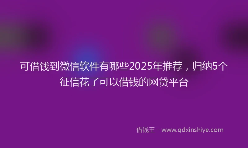 可借钱到微信软件有哪些2025年推荐，归纳5个征信花了可以借钱的网贷平台