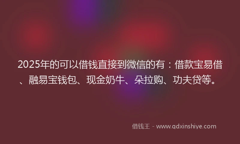 2025年的可以借钱直接到微信的有：借款宝易借、融易宝钱包、现金奶牛、朵拉购、功夫贷等。