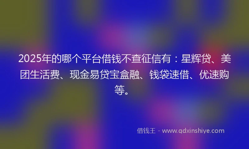 2025年的哪个平台借钱不查征信有：星辉贷、美团生活费、现金易贷宝盒融、钱袋速借、优速购等。