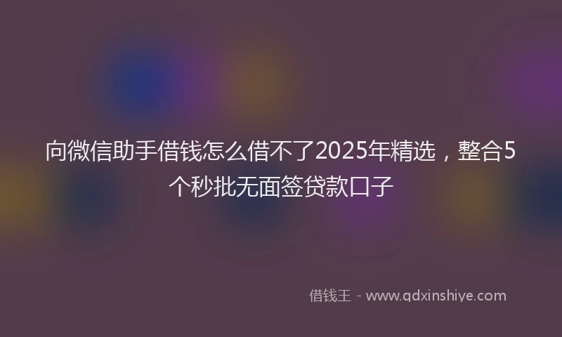 向微信助手借钱怎么借不了2025年精选，整合5个秒批无面签贷款口子