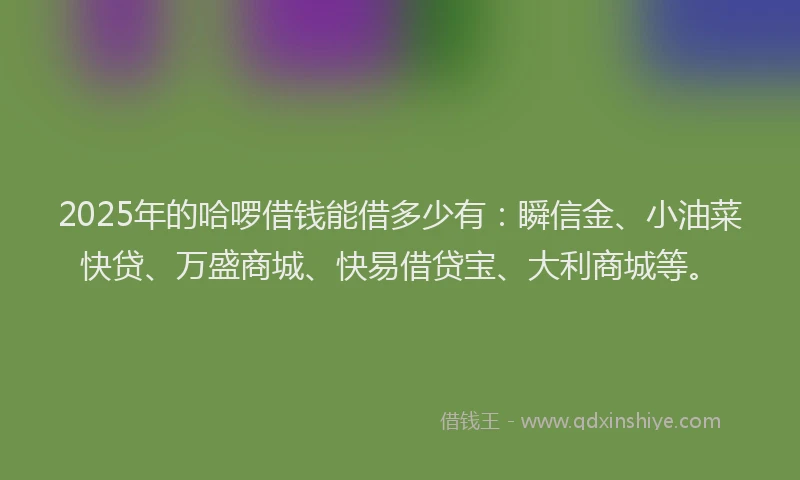 2025年的哈啰借钱能借多少有：瞬信金、小油菜快贷、万盛商城、快易借贷宝、大利商城等。
