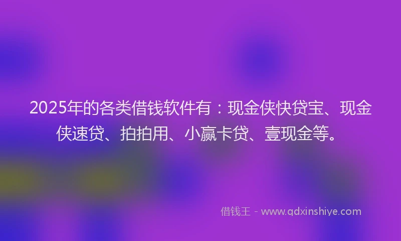 2025年的各类借钱软件有：现金侠快贷宝、现金侠速贷、拍拍用、小赢卡贷、壹现金等。