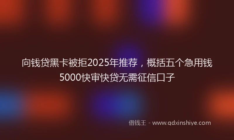 向钱贷黑卡被拒2025年推荐，概括五个急用钱5000快审快贷无需征信口子