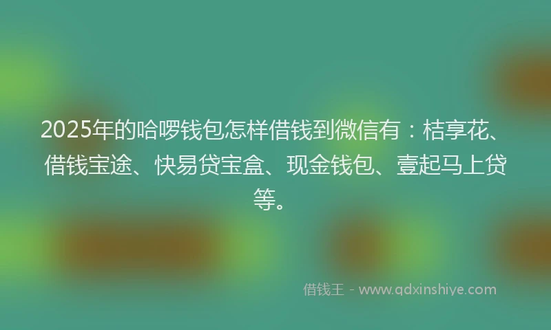 2025年的哈啰钱包怎样借钱到微信有：桔享花、借钱宝途、快易贷宝盒、现金钱包、壹起马上贷等。