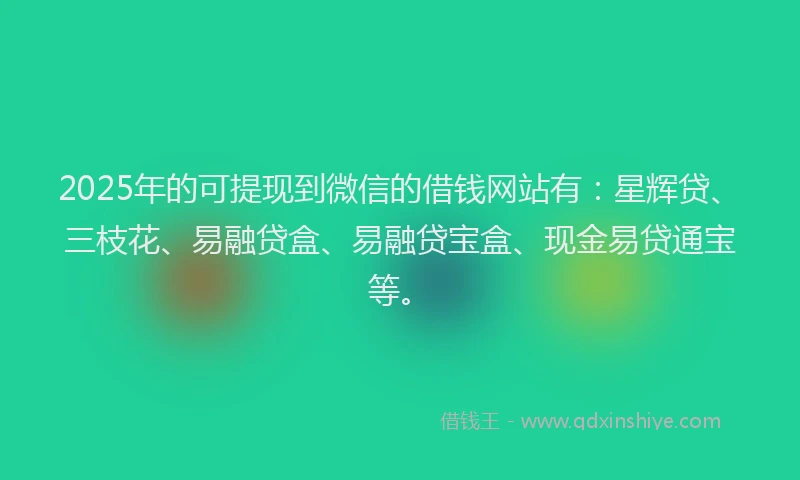 2025年的可提现到微信的借钱网站有：星辉贷、三枝花、易融贷盒、易融贷宝盒、现金易贷通宝等。