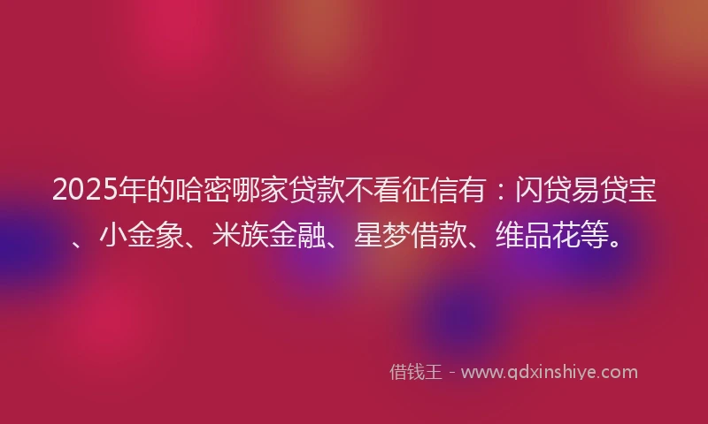 2025年的哈密哪家贷款不看征信有：闪贷易贷宝、小金象、米族金融、星梦借款、维品花等。