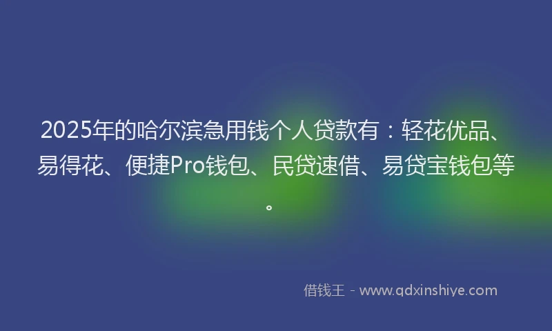 2025年的哈尔滨急用钱个人贷款有：轻花优品、易得花、便捷Pro钱包、民贷速借、易贷宝钱包等。