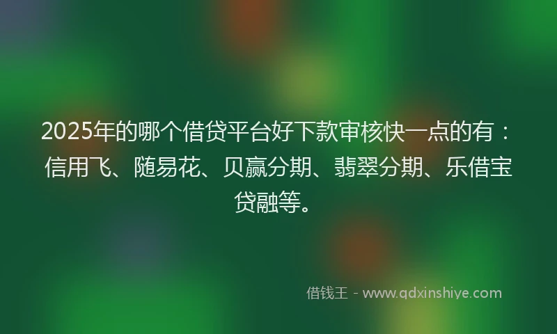 2025年的哪个借贷平台好下款审核快一点的有：信用飞、随易花、贝赢分期、翡翠分期、乐借宝贷融等。