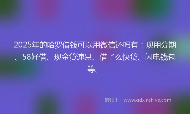 2025年的哈罗借钱可以用微信还吗有：现用分期、58好借、现金贷速易、借了么快贷、闪电钱包等。