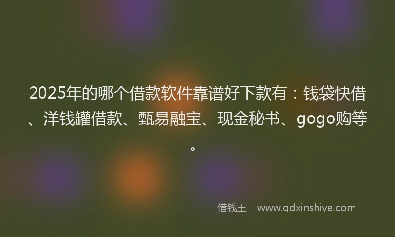 2025年的哪个借款软件靠谱好下款有:钱袋快借、洋钱罐借款、甄易融宝、现金秘书、gogo购等。