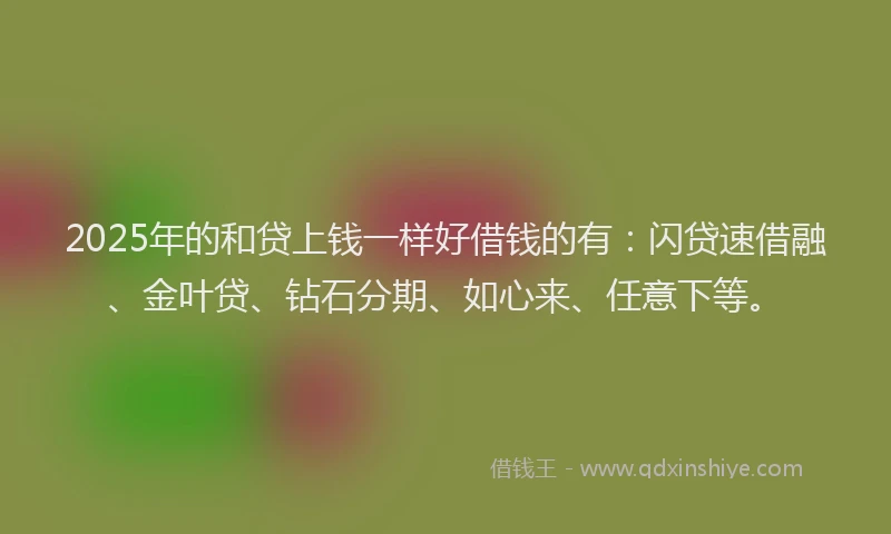 2025年的和贷上钱一样好借钱的有:闪贷速借融、金叶贷、钻石分期、如心来、任意下等。