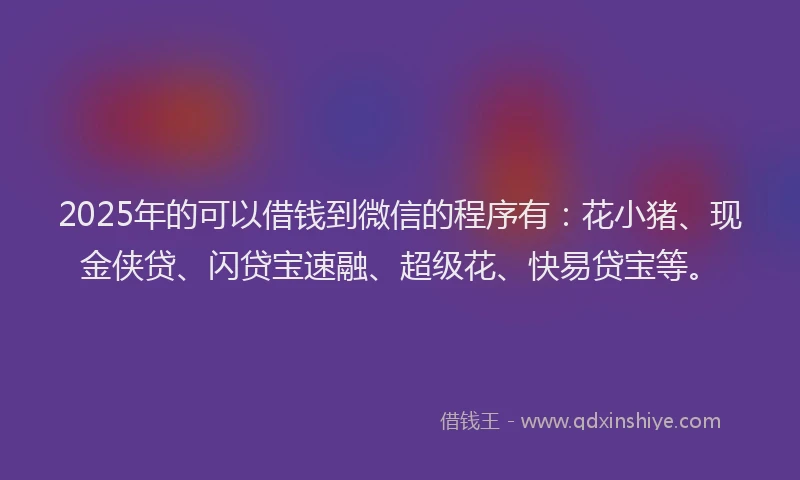 2025年的可以借钱到微信的程序有：花小猪、现金侠贷、闪贷宝速融、超级花、快易贷宝等。