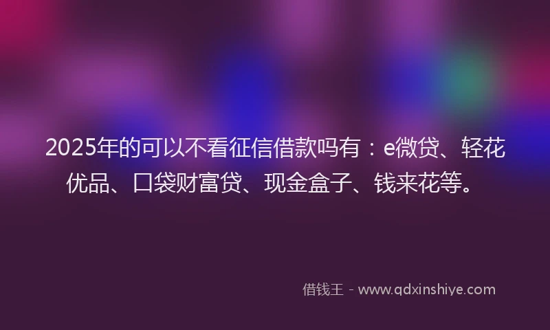 2025年的可以不看征信借款吗有：e微贷、轻花优品、口袋财富贷、现金盒子、钱来花等。