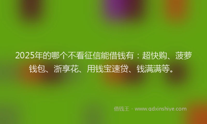 2025年的哪个不看征信能借钱有：超快购、菠萝钱包、浙享花、用钱宝速贷、钱满满等。