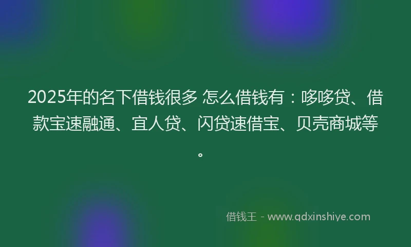 2025年的名下借钱很多 怎么借钱有：哆哆贷、借款宝速融通、宜人贷、闪贷速借宝、贝壳商城等。