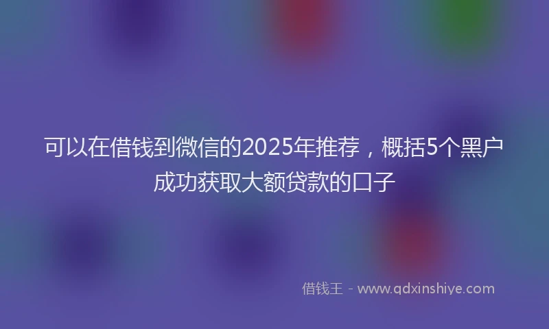 可以在借钱到微信的2025年推荐，概括5个黑户成功获取大额贷款的口子