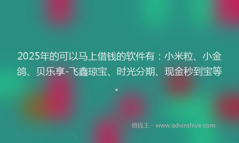 2025年的可以马上借钱的软件有：小米粒、小金鸽、贝乐享-飞鑫琼宝、时光分期、现金秒到宝等。