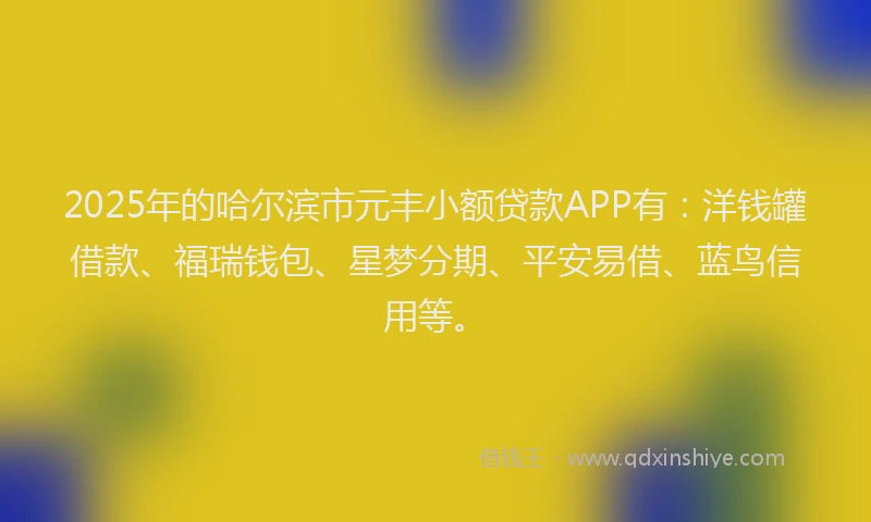 2025年的哈尔滨市元丰小额贷款APP有：洋钱罐借款、福瑞钱包、星梦分期、平安易借、蓝鸟信用等。