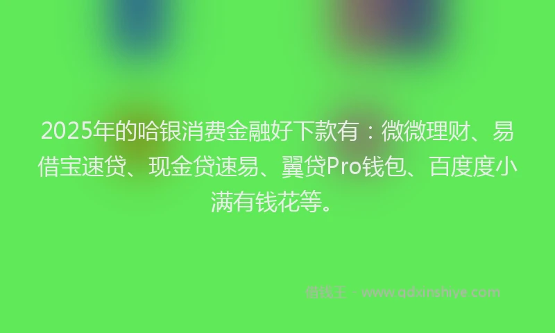 2025年的哈银消费金融好下款有：微微理财、易借宝速贷、现金贷速易、翼贷Pro钱包、百度度小满有钱花等。