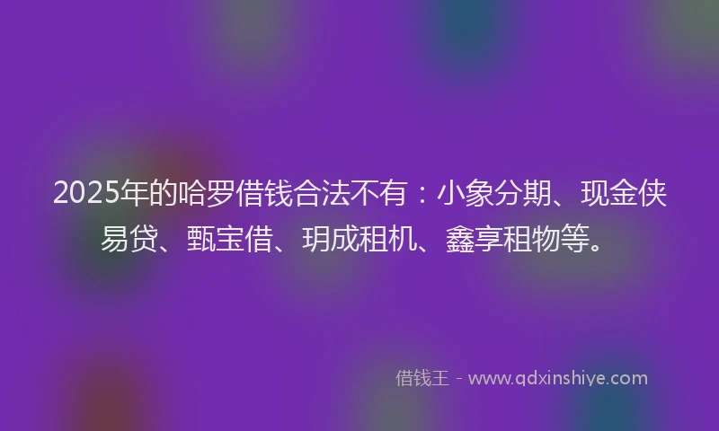 2025年的哈罗借钱合法不有:小象分期、现金侠易贷、甄宝借、玥成租机、鑫享租物等。
