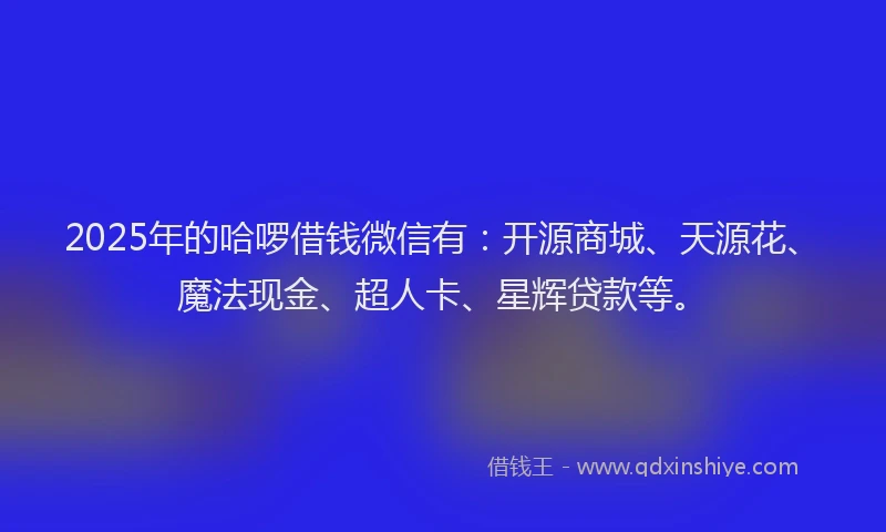 2025年的哈啰借钱微信有：开源商城、天源花、魔法现金、超人卡、星辉贷款等。