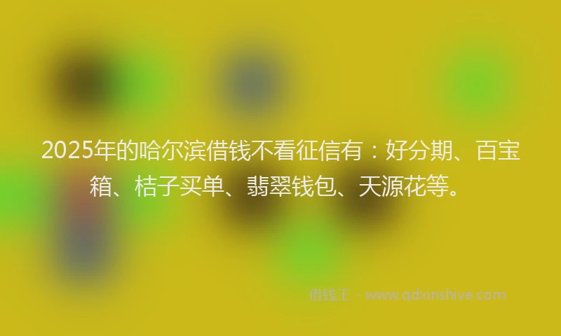 2025年的哈尔滨借钱不看征信有：好分期、百宝箱、桔子买单、翡翠钱包、天源花等。
