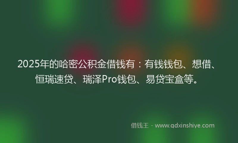 2025年的哈密公积金借钱有:有钱钱包、想借、恒瑞速贷、瑞泽Pro钱包、易贷宝盒等。