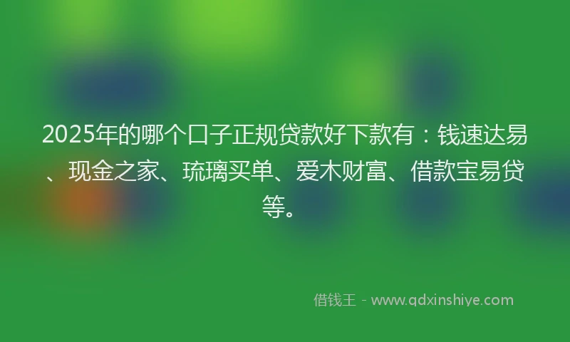 2025年的哪个口子正规贷款好下款有：钱速达易、现金之家、琉璃买单、爱木财富、借款宝易贷等。