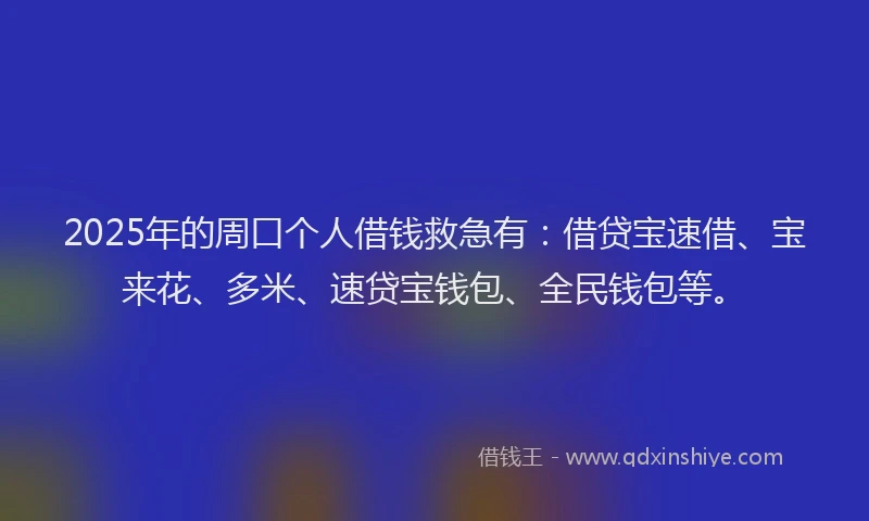 2025年的周口个人借钱救急有：借贷宝速借、宝来花、多米、速贷宝钱包、全民钱包等。