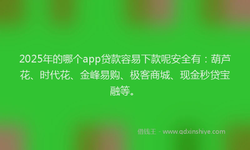 2025年的哪个app贷款容易下款呢安全有：葫芦花、时代花、金峰易购、极客商城、现金秒贷宝融等。
