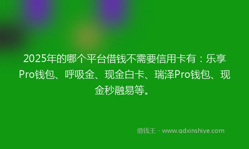 2025年的哪个平台借钱不需要信用卡有：乐享Pro钱包、呼吸金、现金白卡、瑞泽Pro钱包、现金秒融易等。