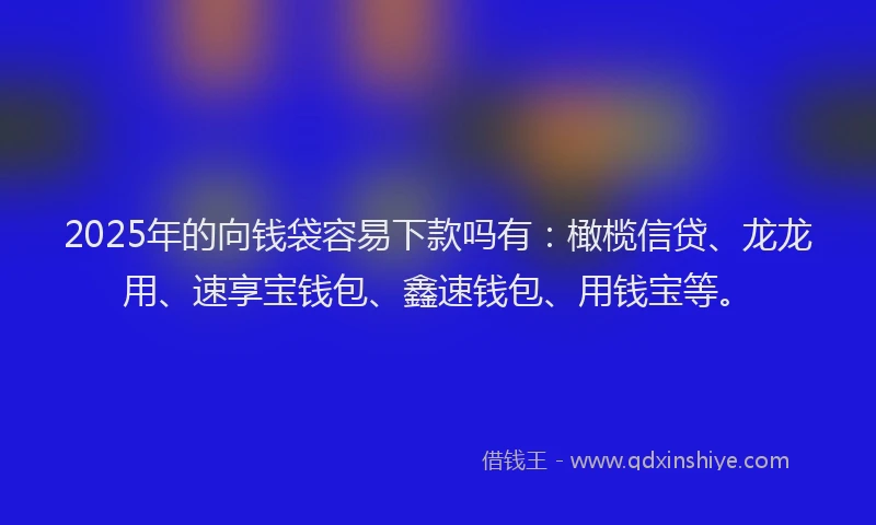 2025年的向钱袋容易下款吗有：橄榄信贷、龙龙用、速享宝钱包、鑫速钱包、用钱宝等。